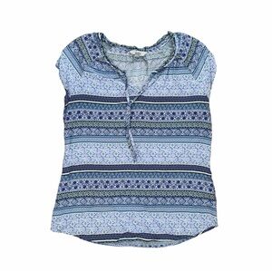 Croft & Barrow Blue & White Floral S/S Peasant Top Women Size PS